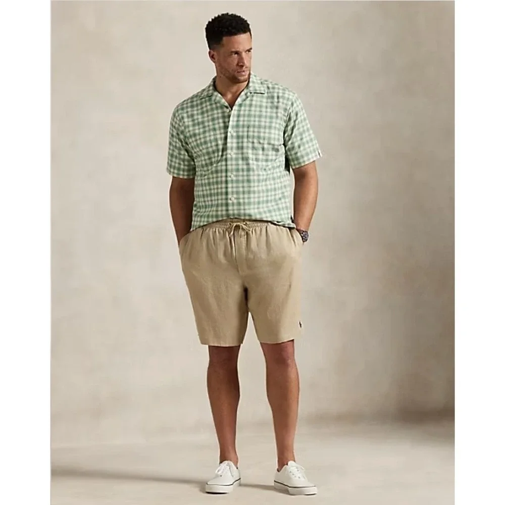 Polo Ralph Lauren Green Tan Short Sleeve Oxford Camp Plaid Shirt Men's Size 4XLT